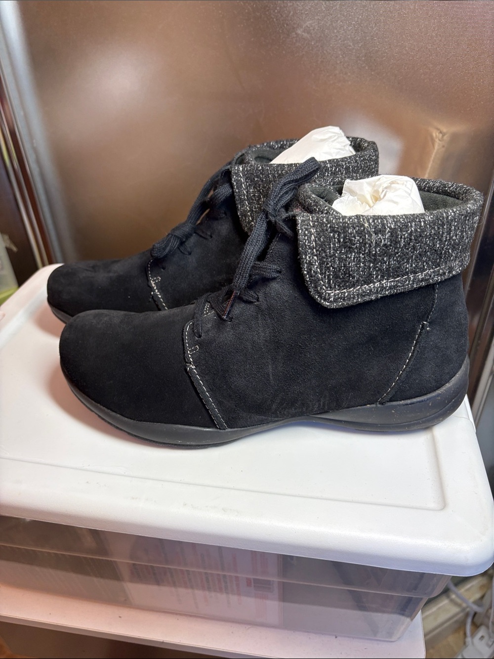 Clarks Black Suede Fold-Top Ankle Booties